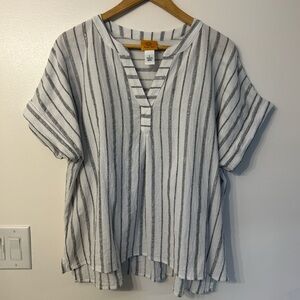RUBY RD. Striped Tunic Style Metallic Cotton Top